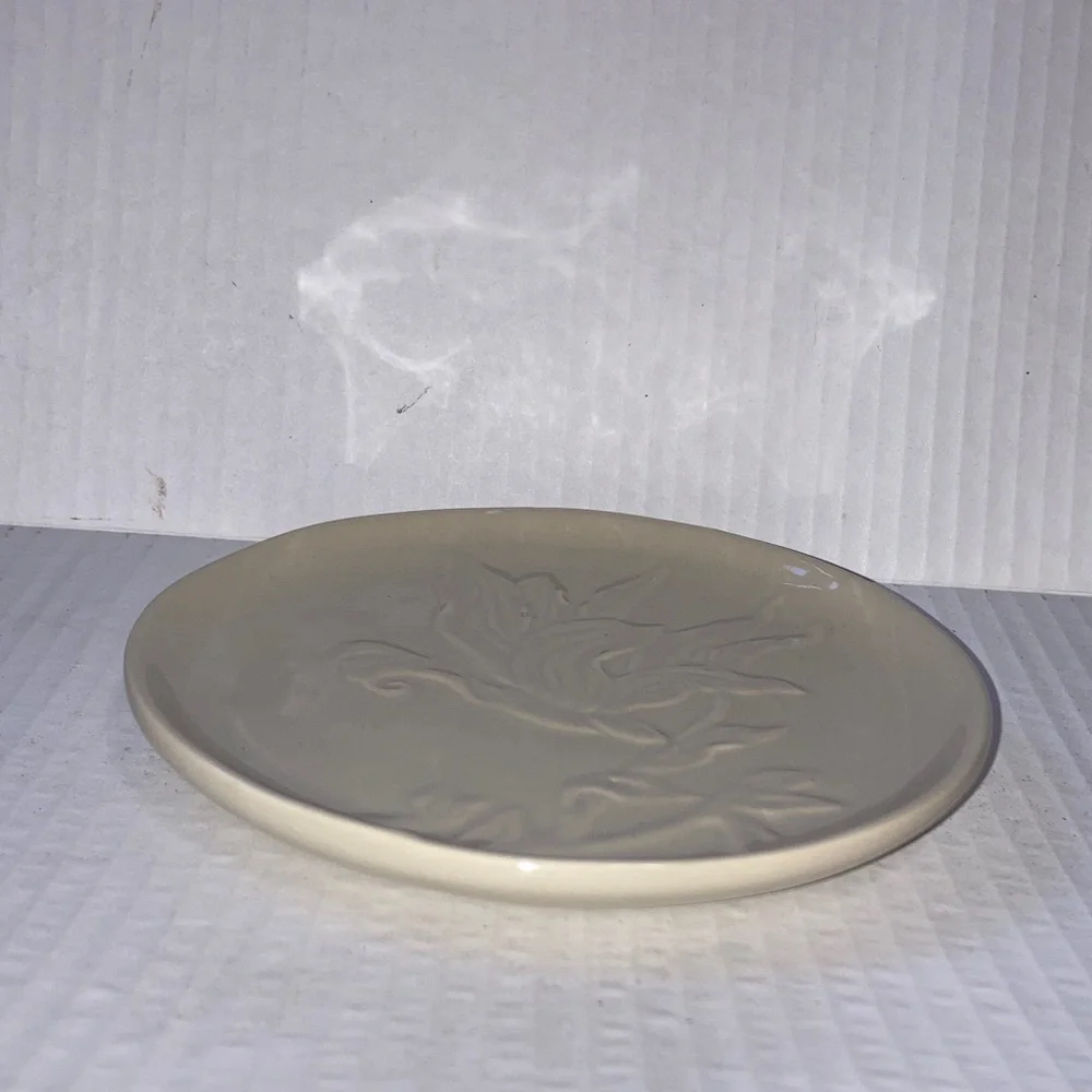 PIER1 Imports Appetizer Plate Light Gray 3D Floral Stoneware 6 inch Diameter